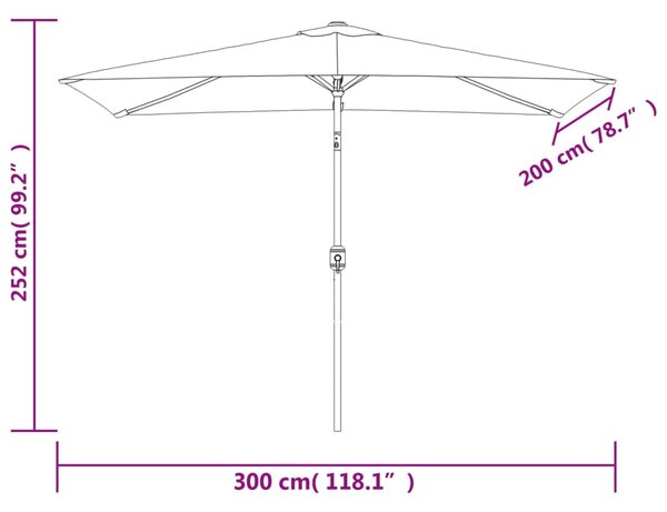 VidaXL Ομπρέλα Κήπου Τερακότα 300 x 200 εκ. με Μεταλλικό Ιστό