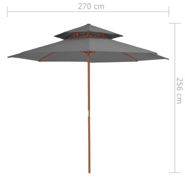 VidaXL Ομπρέλα Κήπου με Διπλή Οροφή Ανθρακί 270 εκ. με Ξύλινο Ιστό