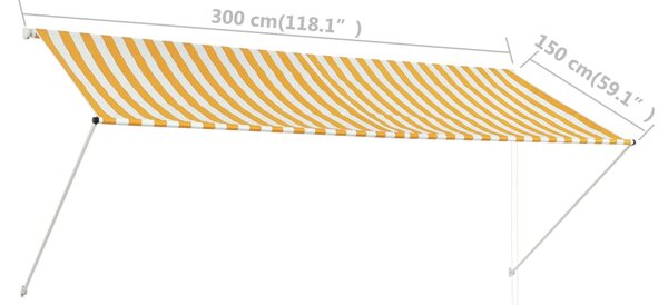 VidaXL Τέντα Συρόμενη Κίτρινο / Λευκό 300 x 150 εκ