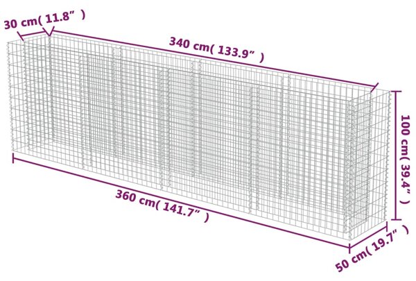 VidaXL Συρματοκιβώτιο-Γλάστρα Υπερυψωμένη 360x50x100 εκ. Γαλβ. Χάλυβας