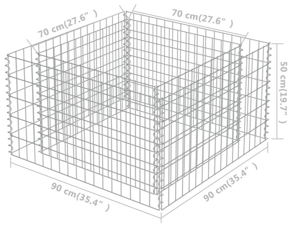 VidaXL Συρματοκιβώτιο-Γλάστρα Υπερυψωμένη 90x90x50 εκ. Γαλβ. Χάλυβας