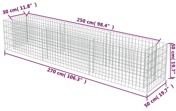 VidaXL Συρματοκιβώτιο-Γλάστρα Υπερυψωμένη 270x50x50 εκ. Γαλβ. Χάλυβας