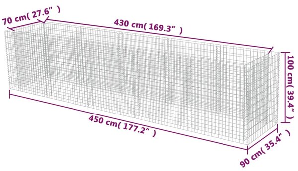 VidaXL Συρματοκιβώτιο-Γλάστρα Υπερυψωμένη 450x90x100 εκ. Γαλβ. Χάλυβας