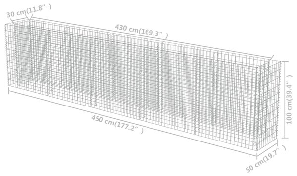 VidaXL Συρματοκιβώτιο-Γλάστρα Υπερυψωμένη 450x50x100 εκ. Γαλβ. Χάλυβας