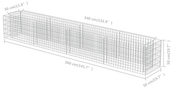 VidaXL Συρματοκιβώτιο-Γλάστρα Υπερυψωμένη 360x50x50 εκ. Γαλβ. Χάλυβας