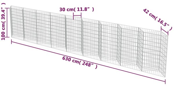 VidaXL Συρματοκιβώτιο Τοίχος 630x30x100 εκ. από Γαλβανισμένο Χάλυβα