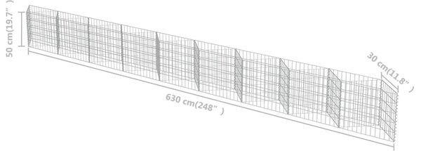 VidaXL Συρματοκιβώτιο Τοίχος 630x30x50 εκ. από Γαλβανισμένο Χάλυβα