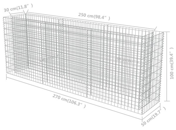 VidaXL Συρματοκιβώτιο-Γλάστρα Υπερυψωμένη 270x50x100 εκ. Γαλβ. Χάλυβας