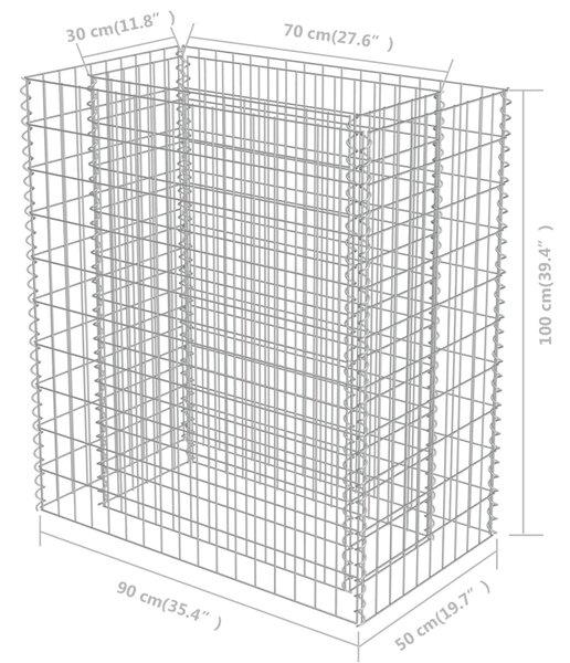 VidaXL Συρματοκιβώτιο-Γλάστρα Υπερυψωμένη 90x50x100 εκ. Γαλβ. Χάλυβας