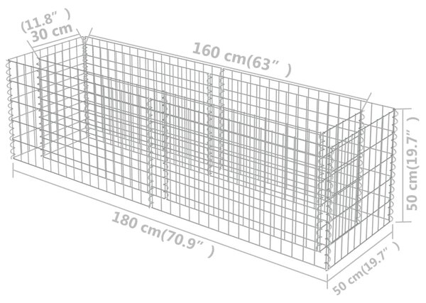 VidaXL Συρματοκιβώτιο-Γλάστρα Υπερυψωμένη 180x50x50 εκ. Γαλβ. Χάλυβας