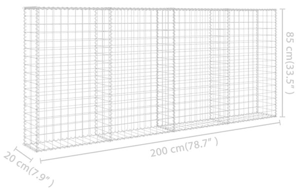 VidaXL Συρματοκιβώτιο Τοίχος 200x20x85 εκ. Γαλβαν. Ατσάλι + Καλύμματα