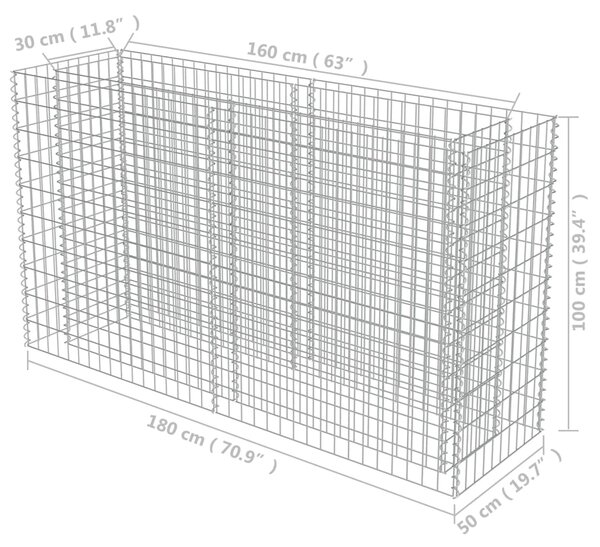 VidaXL Συρματοκιβώτιο-Γλάστρα Υπερυψωμένη 180x50x100 εκ. Γαλβ. Χάλυβας