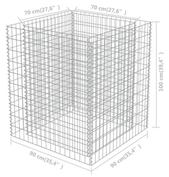 VidaXL Συρματοκιβώτιο-Γλάστρα Υπερυψωμένη 90x90x100 εκ. Γαλβ. Χάλυβας