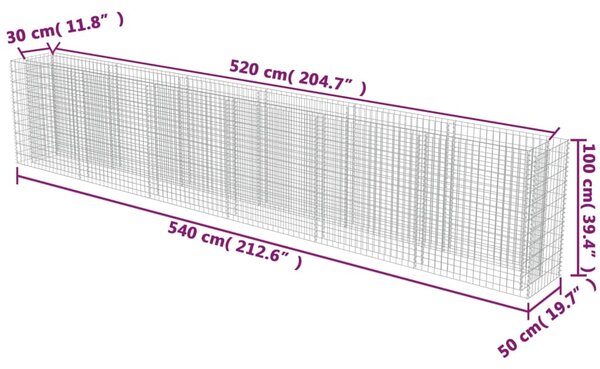 VidaXL Συρματοκιβώτιο-Γλάστρα Υπερυψωμένη 540x50x100 εκ. Γαλβ. Χάλυβας