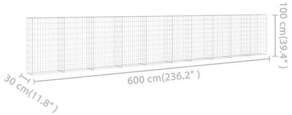 VidaXL Συρματοκιβώτιο Τοίχος 600x30x100 εκ. Γαλβαν.Χάλυβας + Καλύμματα