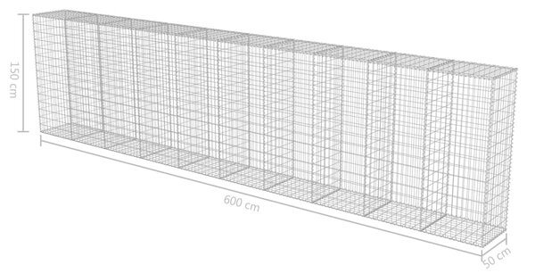 VidaXL Συρματοκιβώτιο Τοίχος 600x50x150 εκ. Γαλβαν.Χάλυβας + Καλύμματα