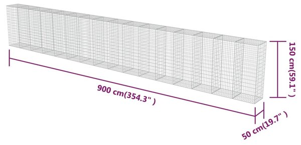 VidaXL Συρματοκιβώτιο Τοίχος 900x50x150 εκ. Γαλβαν.Χάλυβας + Καλύμματα