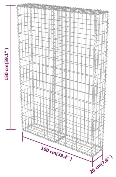 VidaXL Συρματοκιβώτιο Τοίχος 100x20x150 εκ. Γαλβαν.Χάλυβας + Καλύμματα