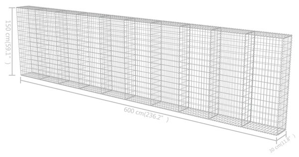 VidaXL Συρματοκιβώτιο Τοίχος 600x30x150 εκ. Γαλβαν.Χάλυβας + Καλύμματα