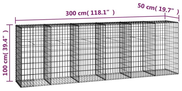 VidaXL Συρματοκιβώτιο Τοίχος 300x50x100 εκ. Γαλβαν.Χάλυβας + Καλύμματα