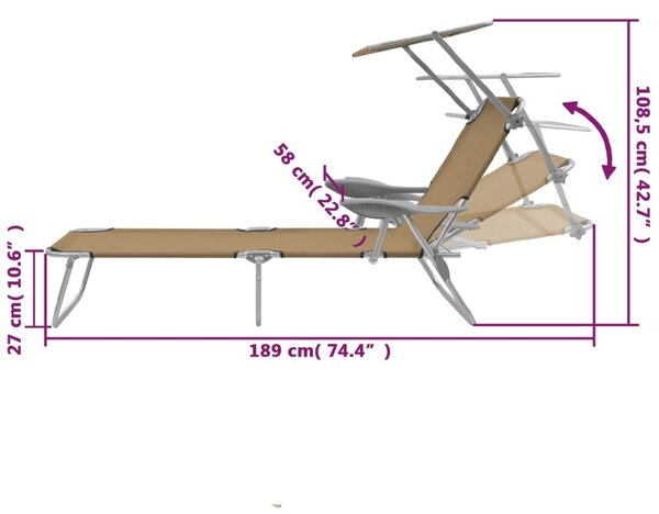 VidaXL Ξαπλώστρα Πτυσσόμενη Χρώμα Taupe Ατσάλινη με Σκίαστρο