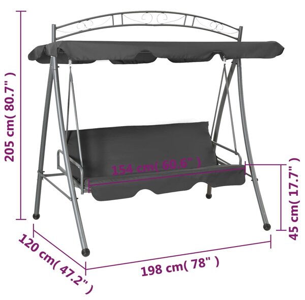 VidaXL Παγκάκι Κούνια Ανθρακί 198x120x205 εκ. Ατσάλινη με Σκίαστρο