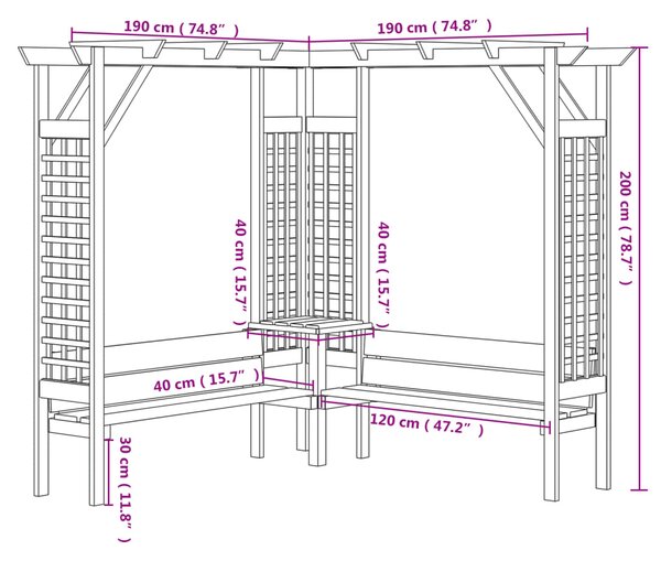 VidaXL Πέργκολα Γωνιακή με Παγκάκι από Εμποτισμένο Ξύλο Πεύκου