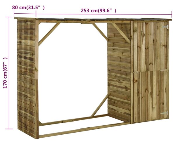 VidaXL Υπόστεγο Καυσόξυλων / Αποθήκη Κήπου 253x80x170 εκ. Ξύλο Πεύκου