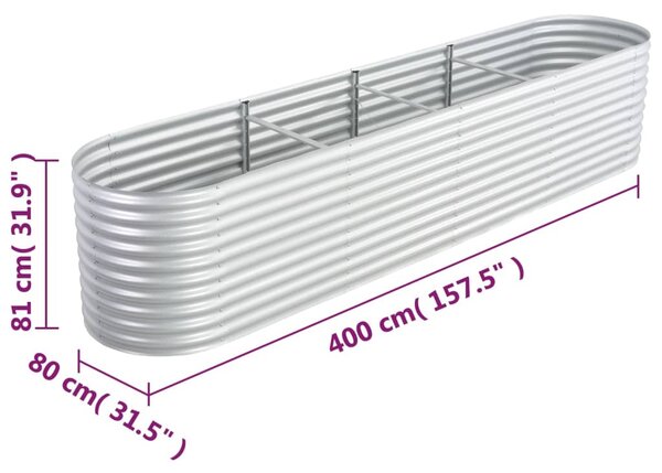 VidaXL Ζαρντινιέρα Υπερυψωμένη Ασημί 400x80x81 εκ. Γαλβανισμ. Χάλυβας