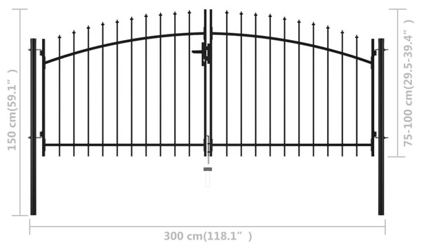 VidaXL Πόρτα Περίφραξης Διπλή με Λόγχες 300 x 150 εκ