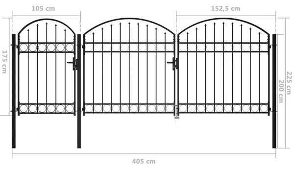 VidaXL Καγκελόπορτα με Αψιδωτή Κορυφή Μαύρη 2,25 x 4 μ. Ατσάλινη