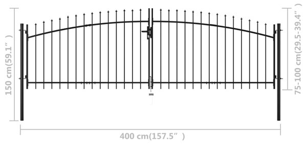 VidaXL Πόρτα Περίφραξης Διπλή με Λόγχες 400 x 150 εκ