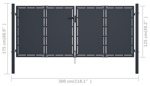 VidaXL Πόρτα Περίφραξης Κήπου Ανθρακί 300 x 125 εκ. Ατσάλινη