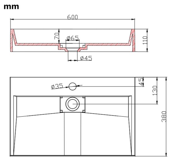 VidaXL Νιπτήρας Λευκός 60x38x11 εκ. Συνθετικός από Τεχνητό Μάρμαρο