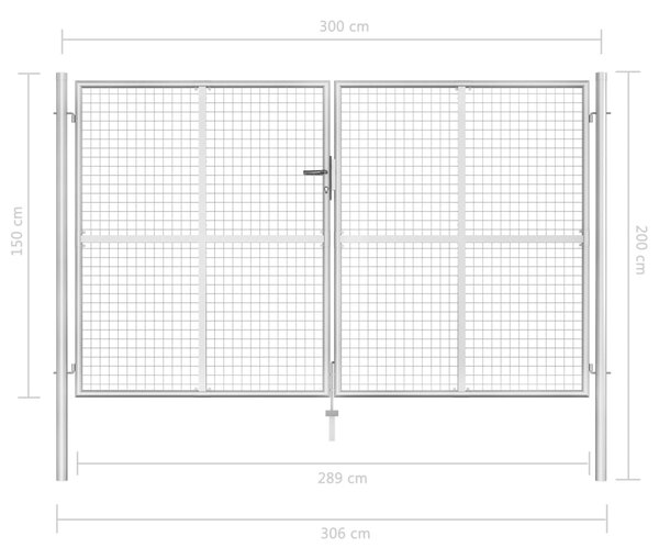 VidaXL Πόρτα Περίφραξης Ασημί 306 x 200 εκ. από Γαλβανισμένο Χάλυβα