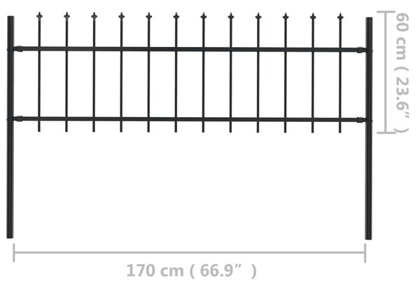 VidaXL Κάγκελα Περίφραξης με Λόγχες Μαύρα 1,7 x 0,6 μ. από Χάλυβα