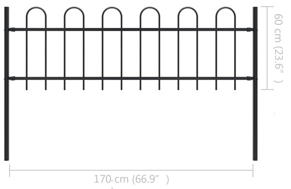 VidaXL Κάγκελα Περίφραξης με Κυκλική Κορυφή Μαύρα 1,7 μ. Ατσάλινα