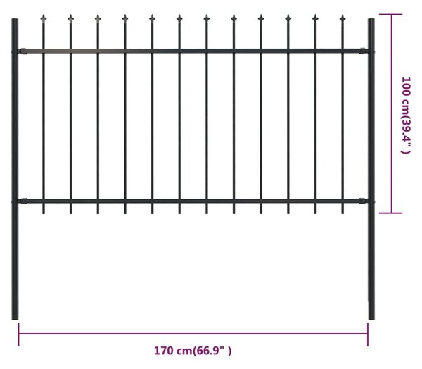 VidaXL Κάγκελα Περίφραξης με Λόγχες Μαύρα 1,7 x 1 μ. από Χάλυβα