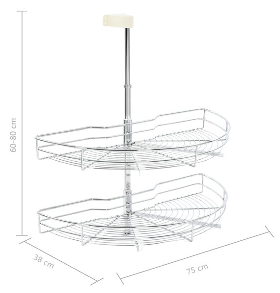 VidaXL Ράφι Ντουλαπιού Διώροφο Περιστρεφόμενο Ασημί 75x38x80 εκ. Σύρμα