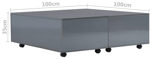 VidaXL Τραπεζάκι Σαλονιού Γυαλιστερό Γκρι 100 x 100 x 35 εκ