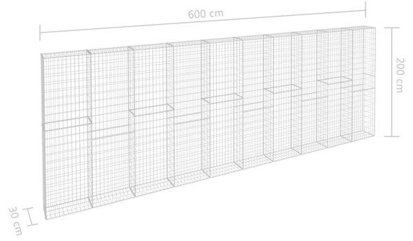 VidaXL Συρματοκιβώτιο Τοίχος 600x30x200 εκ. Γαλβαν.Χάλυβας + Καλύμματα