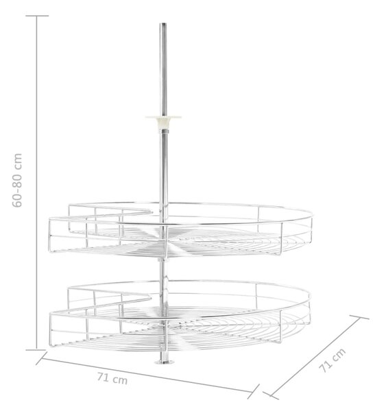 VidaXL Ράφι Ντουλαπιού Διώροφο Περιστρ. 270° Ασημί 71x71x80 εκ. Σύρμα