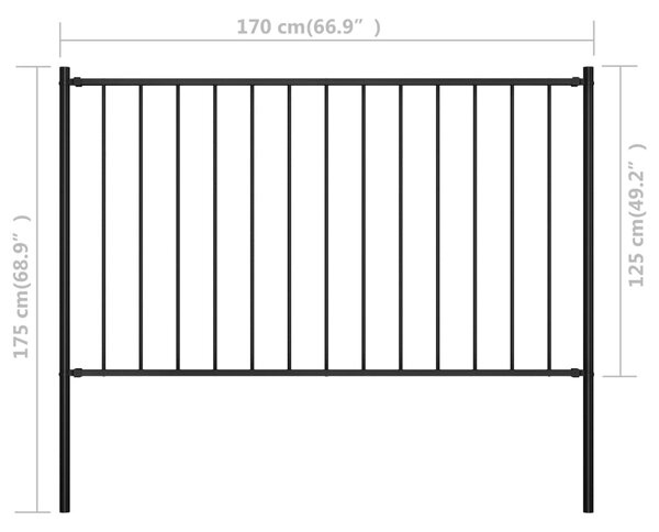 VidaXL Πάνελ Περίφραξης Μαύρο 1,7x1,25 μ. Ατσάλι Ηλεκτρ. Βαφή + Στύλοι