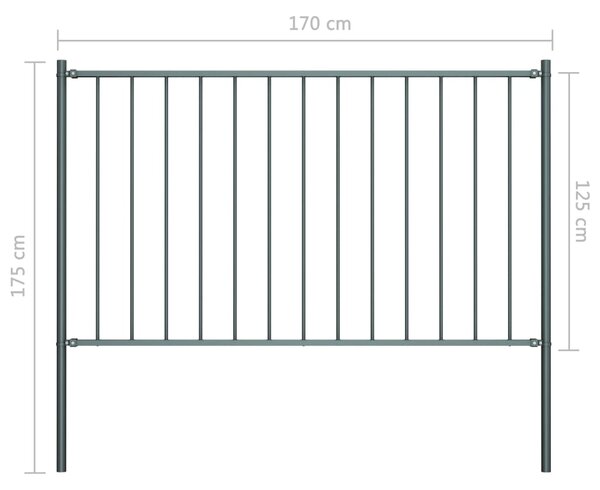VidaXL Πάνελ Περίφραξης Ανθρακί 1,7x1,25 μ Ατσάλι Ηλεκτρ.Βαφή + Στύλοι