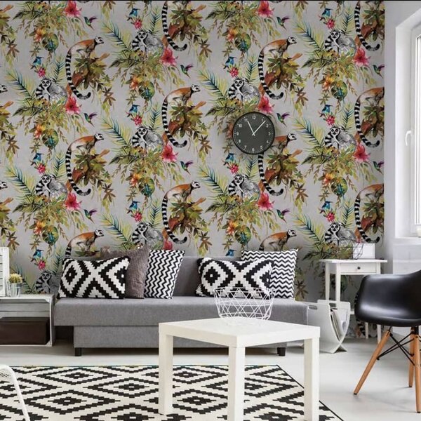 DUTCH WALLCOVERINGS Ταπετσαρία Τοίχου Λεμούριοι Ασημί