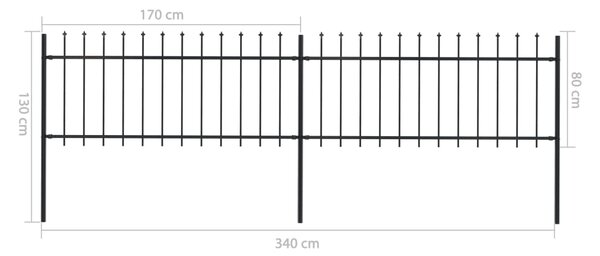 VidaXL Κάγκελα Περίφραξης με Λόγχες Μαύρα 3,4 x 0,8 μ. από Χάλυβα