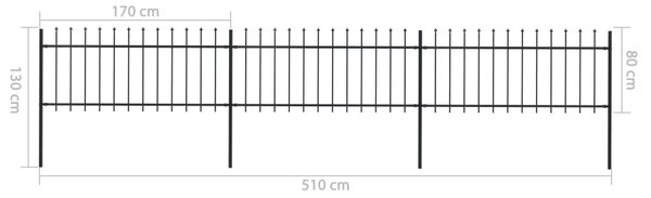 VidaXL Κάγκελα Περίφραξης με Λόγχες Μαύρα 5,1 x 0,8 μ. από Χάλυβα