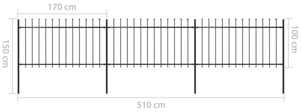 VidaXL Κάγκελα Περίφραξης με Λόγχες Μαύρα 5,1 x 1 μ. από Χάλυβα