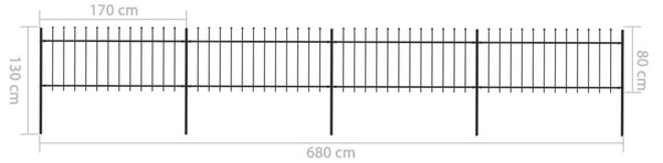 VidaXL Κάγκελα Περίφραξης με Λόγχες Μαύρα 6,8 x 0,8 μ. από Χάλυβα