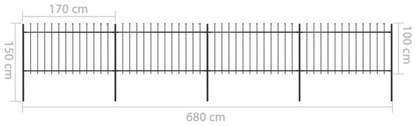 VidaXL Κάγκελα Περίφραξης με Λόγχες Μαύρα 6,8 x 1 μ. από Χάλυβα